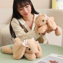 35厘米/13.77英寸可爱垂耳兔吉姆尼毛绒玩具，柔软填充长耳朵兔子玩偶，趣味宝宝陪伴，房间装饰创意礼物，儿童生日派对家居女孩房间装饰 - 駝色 - 查看 6
