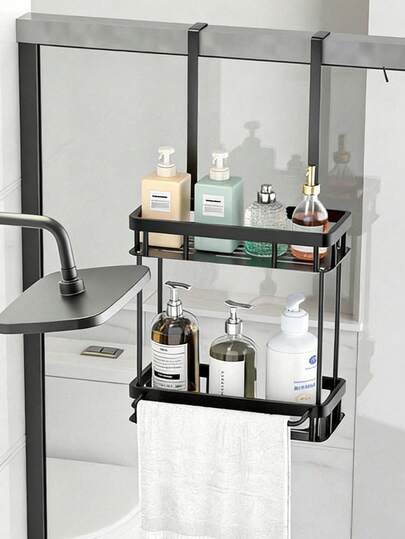 1 件装多功能壁挂式浴室置物架，采用双层设计，可安装在门上，是一款门挂式储物架，可放置洗发水、沐浴露、香皂和剃须刀等浴室必需品；是浴室收纳的理想之选。