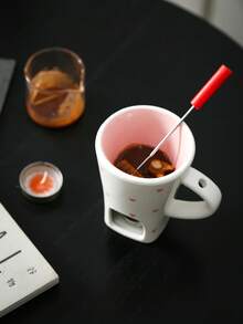 Heart-Shaped Cherry Ceramic Chocolate Melting Candle Warmer, Home Kitchen Ice Cream Hot Pot Cheese Fondue Set With Forks - Multicolor - View 9