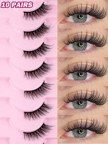 MAANGE 10Pairs Of Half Eye Natural Cross Full False Eyelashes,Fluff Slim For Everyday Use Manga Eyelashes, Travel Essentials,Elongated Eye Tail,Eyelashes,Lashes,Fake Lashes - Black - View 3