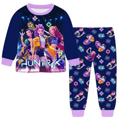 2pcs K-Pop  Girl Group Pajama Set, Long Sleeve Sleepwear Top + Pants, Suitable For Ages 6-12