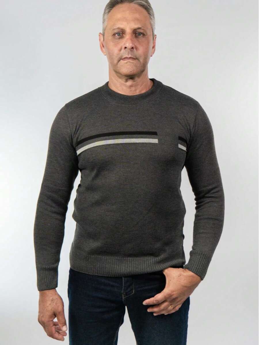 Men's Sweater Round Neck Men's Sweaters Knit Long Sleeve Old Money Men's Clothing Winter Elegant Work Out Party Casual - 石墨 - 查看 1