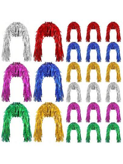 6pcs Shiny Metallic Color Wigs, Colorful Party Wigs, Foil & Glitter Hair Accessories, Suitable For Costume Fashion And Party Decoration, Role Play Party, Drama Performance, Party Decoration, Concert And Party Festival Decoration, Carnival, Prom, Bachelorette Party, Birthday Party (Multiple Colors Available)