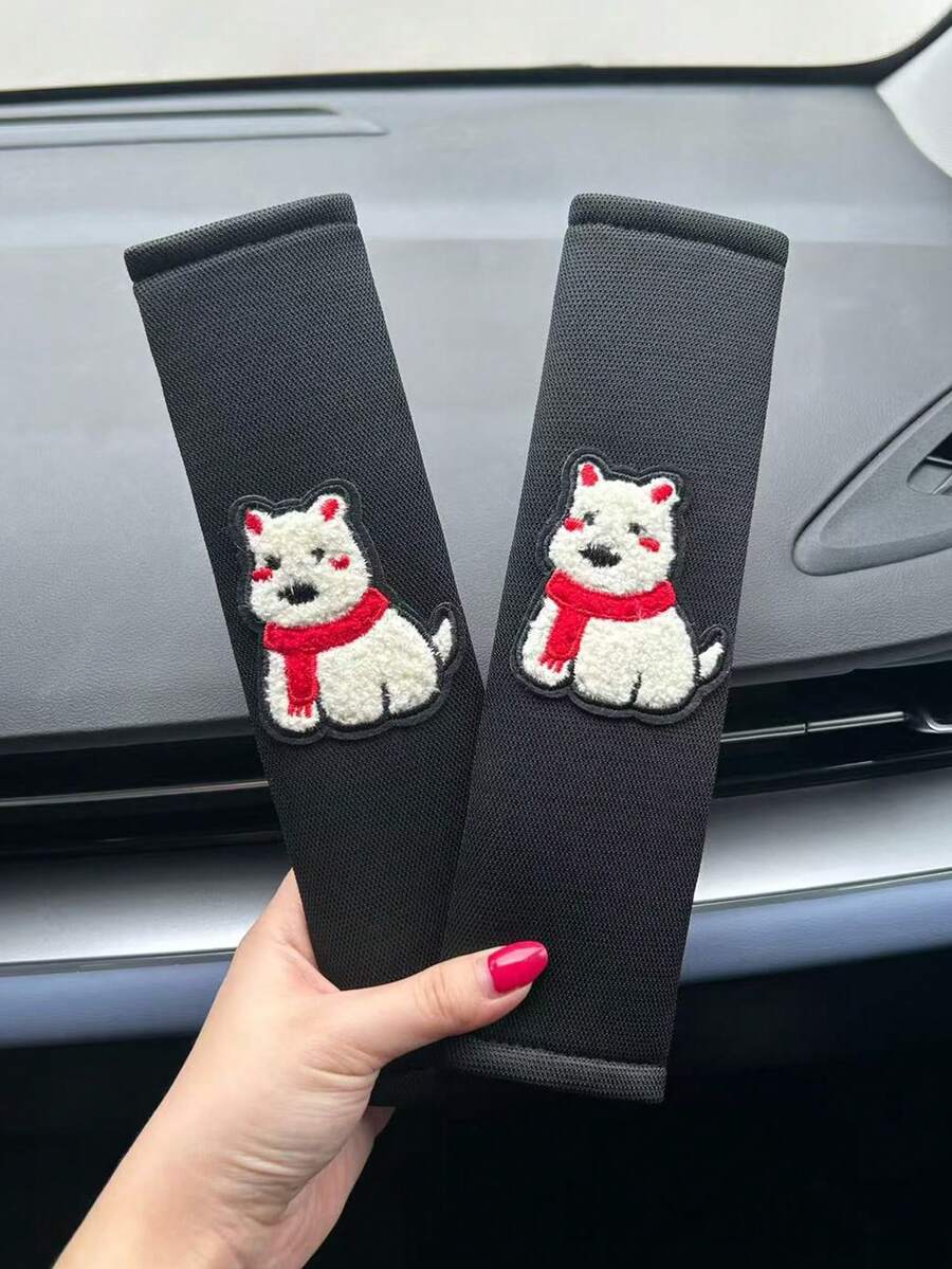 2个狗狗造型安全带套，可爱狗狗肩垫汽车安全带配件 - 護肩 - 查看 1