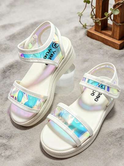 1 Pair Kids' Colorful Flat Sandals, Girls' Flat Sandals, Summer Casual Iridescent Sandals, Suitable For Banquets, Gatherings, Parties, Weddings, Vacations