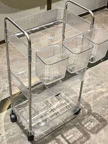 1个多层（2/3/4层）透明多功能滚动推车/置物架，承重力强，带旋转轮，可锁定，方便灵活，亚克力材质，落地式移动零食收纳推车，适用于厨房、浴室、客厅和卧室，是存放化妆品、书籍和家居用品的理想之选。 - 彩色 - 查看 7