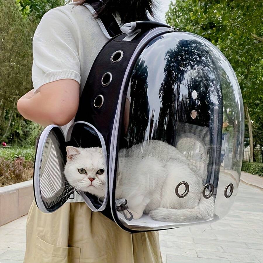 Sac à dos transparent moderne pour animaux de compagnie avec fermeture éclair - Structure robuste, doublure ventilée et rembourrée - Transporteur de voyage portable convenant aux chats, petits chiens, avions, trains