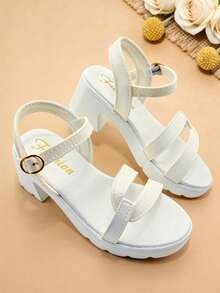 1 đôi sandal cao gót màu trắng cho trẻ em, kiểu công chúa, thiết kế quai điều chỉnh được, thích hợp cho các buổi tiệc, họp mặt, đám cưới và kỳ nghỉ. - trắng - Xem 4