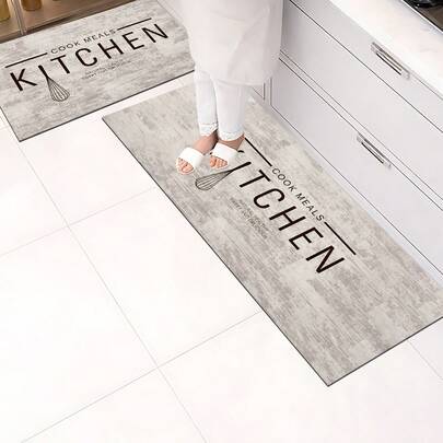 1pc Kitchen Theme Pattern Printed Mat, Silica Gel Kitchen Carpet, Kitchen Rug, Mat, Easy To Clean, Rectangular Printed, Suitable For Living Room, Bedroom, Hallway, Bathroom, Laundry Room - Polyester Carpet, Suitable For Indoor And Outdoor Home Decor