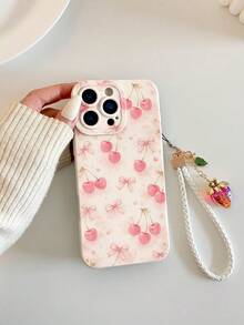 樱桃彩绘穿孔米色手链带简约时尚创意防震手机壳，兼容 17/17 Pro/17 Pro Max/16/11/16 Pro/16 Plus/16 Pro Max/16 e/15 Pro Max/13/14/12/XS/XR/7G/8P，兼容三星 Galaxy S25/S25 Plus/S25 Ultra/A16/A36/A26/A56/A50/A12/A32 S26 S26 Plus 保护套 - 彩色 - 查看 5