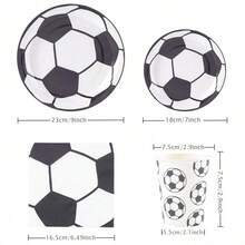 White Soccer Themed Disposable Tableware Set, Includes Paper Plates, Napkins, Cups, Suitable For Birthday Parties And Other Gatherings - Multicolor - View 2