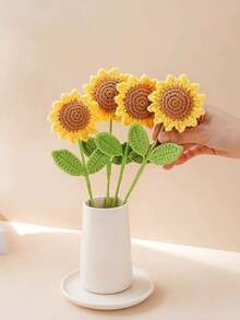 Handgefertigte gehäkelte Blume, künstliche geflochtene Sonnenblume, konservierte Blume, perfektes Geschenk zu Weihnachten, Geburtstag, Hochzeit, Abschluss, Lehrertag. Geeignet für Restaurant, Zimmer, Schlafzimmer Dekoration, Feiertagsgeschenke und Partydekorationen, Valentinstag Heimdekoration. - Verschiedenfarbig - Übersicht 10