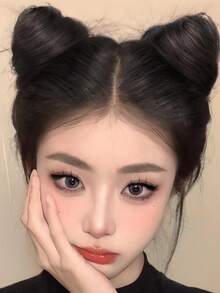 猫耳假发发髻发夹，蓬松假发髻发饰，可爱甜美双发髻发夹，假发环双发髻发型，角色扮演猫咪花苞头饰 HA2770 - 彩色 - 查看 10