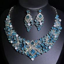 1 Set de Joyas de Aretes y Collar de Cristal Elegante con diamante de imitación, Adecuado para Novias, Bodas, Banquetes y Fiestas - conjunto de joyas - Ver 1
