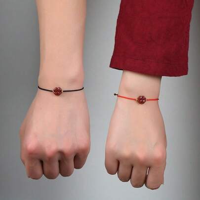 Cinnabar Four-Leaf Clover Red String Bracelet For Men And Women, Benmingnian Purple Gold Cinnabar Hand-Woven Lucky Clover Bracelet, Couple Style Fashion Personalized Versatile Hand Jewelry