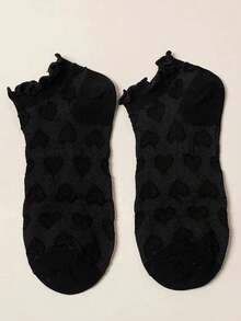 5双装女士短袜，心形图案设计，蕾丝细节，轻盈时尚夏季袜，荷叶边装饰 - 彩色 - 查看 9