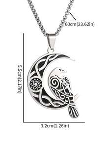 1pc Vintage Viking Moon Raven Pendant Necklace, Celtic Knot With Animal Motifs, Nordic Mystic Style Jewelry - Retro - View 6