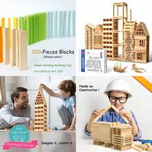 100pcs Classic Wooden Building Blocks SetSolid STEM Building Toys For Preschool Learning Montessori Toys For Toddlers Boys Girls Birthday Gift Log Color - As Pic - View 1
