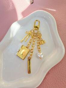 Regalo para amantes de los libros, Accesorio para bolso de libros, Llavero con medallón para fotos - Dorado - Ver 10