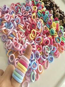 450/100pcs Multi-Color Small Hair Ties, Seamless High Elastic Nylon Hair Bands, Hair Accessories - Multicolor - View 2