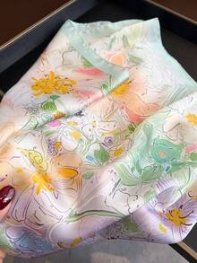 1pc Women's Elegant Vintage Printed Thin Style Satin Square Faux Silk Scarf,Boho Women's Neck Scarf,Shawl,Light And Thin Comfortable Women's Bandana - Multicolor - View 3