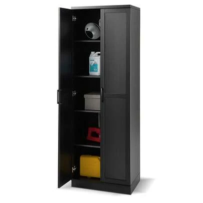  COSTWAY Freestanding Tall Storage Cabinet, Utility 2-Door Cabinet W/ 3 Fixed Shelves & 2 Adjustable Shelves, Multifunctional Storage Organizer For Utility Room, Kitchen, Bedroom, Laundry, Black