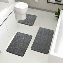 1pc/3pcs Deep Gray Stone Texture Embossed Sponge High Resilience Absorbent Non-Slip Bathroom Floor Mat, Single Piece Or 3 Pieces Set, Bathroom Entrance Mat, Bathroom Decor Mat, Minimalist Solid Stone Pattern Bathroom Mat Set - Dark Grey - View 17
