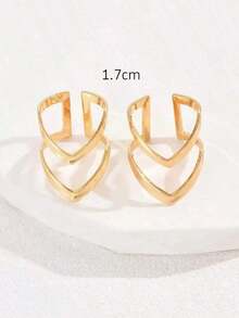 Set de 2 anillos abiertos con forma de V de doble capa simple para mujeres, decoración para fiesta de verano - Plata 2 - Ver 3