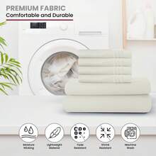 LUX DECOR 6-Piece Embroidered Bed Sheet Set – Brushed Microfiber Material, Deep Pocket Design, Lightweight & Breathable For Everyday Use – Graduation Gifts, Home Decor, Winter Vibes, Sleep Protection For Dorms, Student Beds, Back‑To‑School Gift, Christmas Decor, New Year Vibes - 米白色 - 查看 9