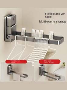 1PC Bathroom Wall Suction Cup Foldable Towel Rack/Hand Towel Holder For Washbasins. Suitable For Storing Towels, Jewelry, Hairbands, And Other Items In The Bathroom. Multi-Functional Foldable Coat Rack/Wall Shelf For Home Use - View 6