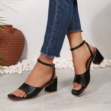 Square Toe Thick Heel Commuter Summer New Women Ankle Strap High Heel Gorgeous Fashion Sandals - Black - View 2