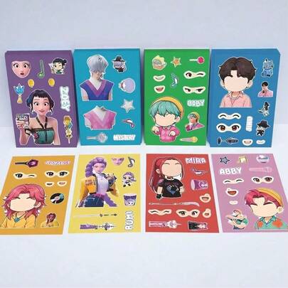 8pcs/Set Unisex Cartoon Puzzle Stickers, Fun Handmade DIY Stickers, Gifts For New Year, Valentine's Day, Easter