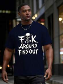 Men's "FK Around And Find Out" Graphic T-Shirt-Cotton Casual Tee With Skull & Stars Print, For Summer, Sports, Travel & Casual Attire Leisure Clothing - 藏蓝色 - 查看 1