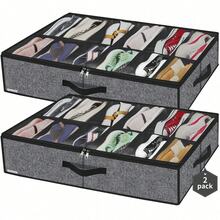 Sturdy Under Bed Shoe Storage Organizer, Set Of1/ 2, Fits Total 12/24 Pairs, Underbed Shoes Closet Storage Solution With Clear Window, Breathable, 29.3"X23.6"X5.9", Under-Bed Storage - 查看 11