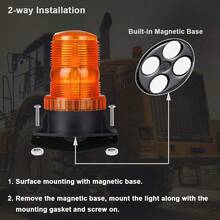 35-LED 360 grados Mini faro ámbar luz de advertencia Strobe compatible con CAT E3500 48V, E4000 36V / 48V, E5000 36V / 48V eléctrico Rider elevadora elevadora izquierda luz Strobe, 10-110 VDC, Burst Flash, camión elevador o luz de señal indistrial Ámbar magnético llevó luces Strobe para carretillas elevadoras de golf UTV coches camiones tractor, 12V 24V  de advertencia techo superior parpadeo emergencia faro - A - Ver 4