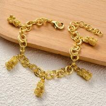 1pc 14K Gold Plated Cute Bear Charm Bracelet, Fashionable Daily, Party, Holiday Wear For Women - Gold - View 5