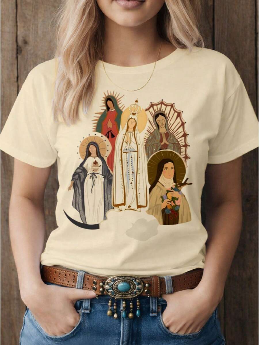 T-Shirt/Blouse VIRGIN MARY MOTHER OF JESUS CATHOLIC, SAINTS PRINT, CHRISTIAN GOSPEL PLUS SIZE - Kem - Xem 1