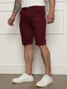 Men's Premium Colored Denim Bermuda Shorts In Various Colors - 酒紅色 - 查看 4