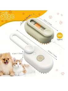 Cepillo eléctrico recargable por USB para masaje y pulverización de agua para mascotas, accesorio de 3 en 1 para eliminar el pelo de gato, Cepillo de vapor de silicona portátil de autolimpieza para gatos y perros, masaje cómodo y eliminación de pelo, cuidado del pelo - Blanco - Ver 4