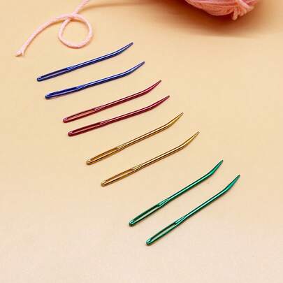 Bộ 8 kim may nhiều màu sắc, mỗi màu 2 chiếc: đỏ, vàng, xanh dương, xanh lá cây, thích hợp cho đan len, thêu chữ thập, làm búp bê, lý tưởng cho người mới bắt đầu và những người đam mê thêu thùa.
