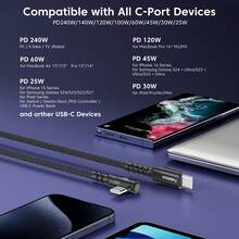 防缠绕尼龙编织240W快充线，240W Type-C转Type-C快充线，90°弯头，适用于 15/16/17 Pro/Pro Max Plus/Pro/Air5，3.3英尺/6.6英尺/10英尺可选，妇女节/生日礼物 - 多色1 - 查看 10