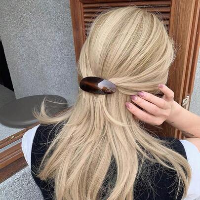 1pc Korean Style Gold Label Textured Hair Clip Half-Up Hair Clip Hair Accessory Back Of Head Straight Clip Hair Ornament Spring Clip Top Clip Hair Accessory Suitable For Daily And Holiday Wear Elegant Hair Accessory Holiday Gift