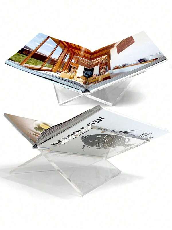 1pc Acrylic Bookshelf (Please Remove Protective Film Before Use), Transparent/Black X-Shaped Bookshelf, Desktop Display Rack, Magazine And Book Tray, Creative Desktop Decor, Textbook And Album X-Shaped Display Rack