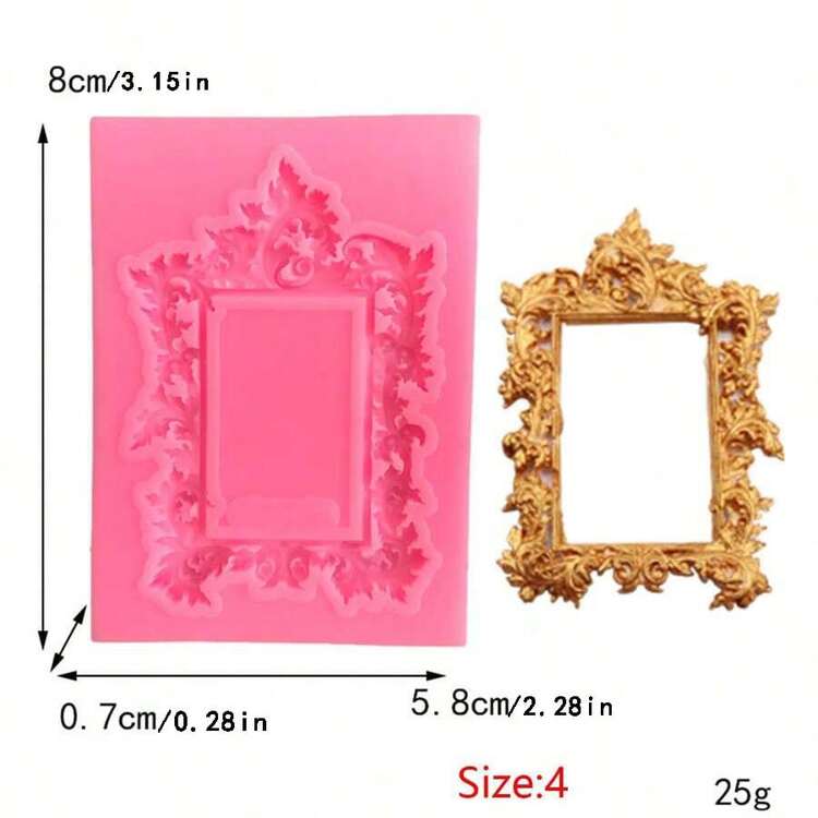 1pc Vintage Photo Frame Mold, Hollow Embossed Frame Mold, Epoxy Resin DIY Mold - Pink - View 8