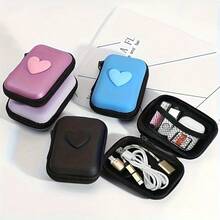 Heart-Shaped Pouch, Suitable For Earphones, Cables And Chargers, With Protective Zipper - Pink - View 8