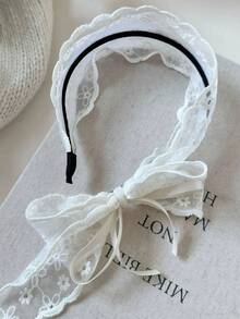 1件女士白色蕾丝蝴蝶结发带，甜美可爱波西米亚风，黑色大气时尚发饰（花卉刺绣图案随机排列） 美妆家居发饰 - 白色 - 查看 2