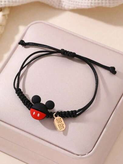 1pc Handmade Beaded Adjustable Bracelet With Cartoon Mickey Mouse Rhinestone Decor, Candy-Colored Minnie Mouse Bracelet Suitable For Women And Couples, Party Jewelry, Small Party Favors, Birthday And Holiday Party Accessories, Adjustable Rhinestone Decorated Bangle, Suitable As A Gift For Girls And Friends