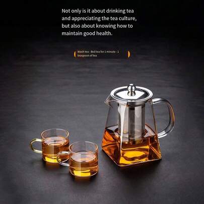 1 pieza Tetera cuadrada de vidrio borosilicato de alta calidad con infusor de acero inoxidable, tetera de paredes gruesas, juego de té Kung Fu, tetera local, regalo para fiestas, para uso en el hogar, hotel y camping