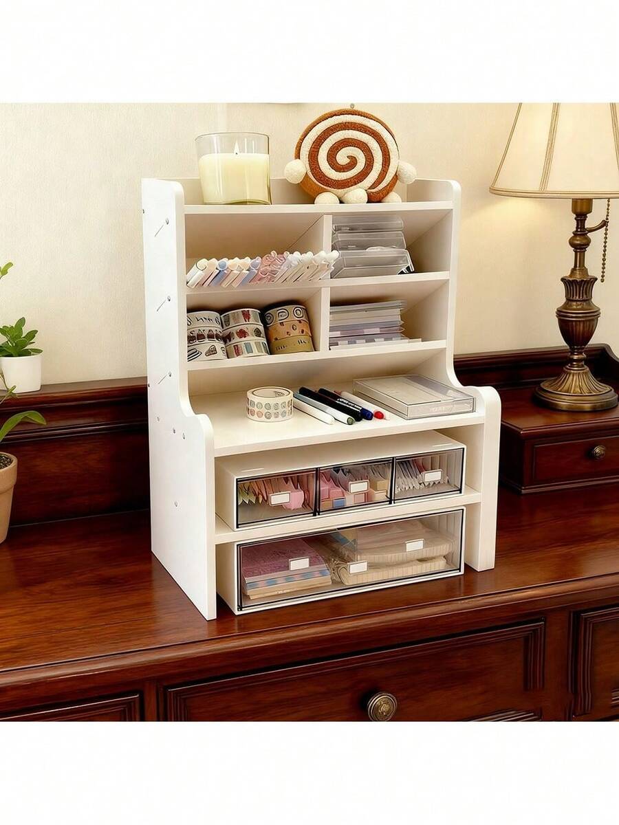 [German Craftsmanship]New Upgraded--Thickened And Heightened Desktop Accessories, Desktop Bookshelf,Office Organizer Rack With Wood Display Shelf, Multi-Layer Shelves For Books & Cosmetics, Ideal For Home & Office - B - 查看 1