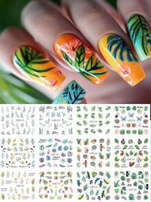 24 miếng/2 bộ hình dán móng tay cây dừa mùa xuân hè, lá xanh kiểu bãi biển, phụ kiện móng tay tự dính cho kỳ nghỉ của phụ nữ - Nhiều màu - Xem 3